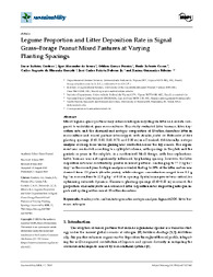 Thumbnail de Legume proportion and litter deposition rate in signal grass-forage peanut mixed pastures at varying planting spacings.