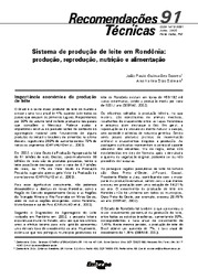 Thumbnail de Sistema de produção de leite em Rondônia: produção, reprodução, nutrição e alimentação.