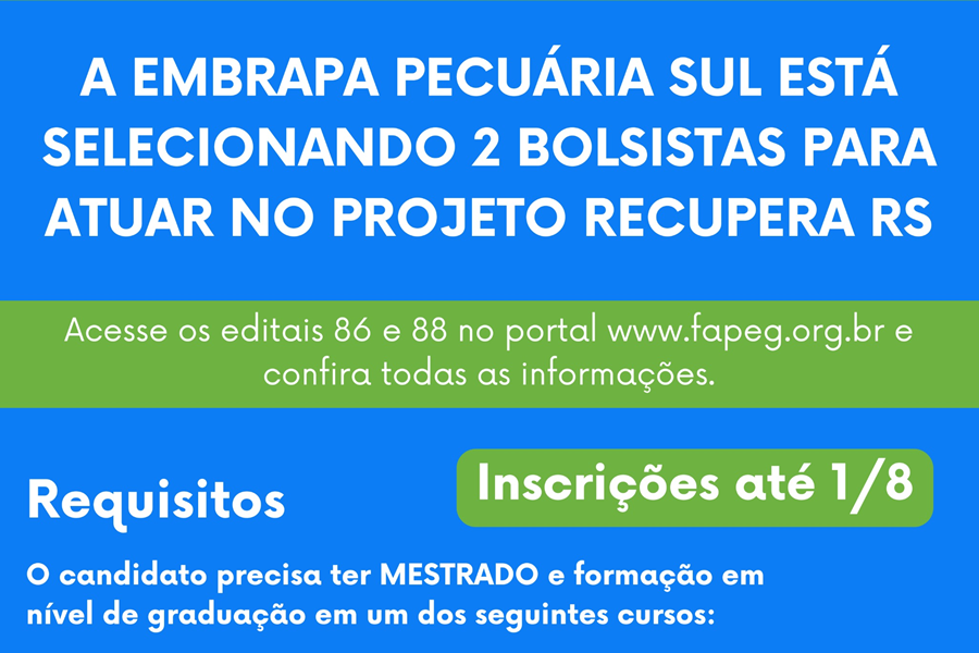 Embrapa Pecuária Sul seleciona bolsistas para o Projeto Recupera RS